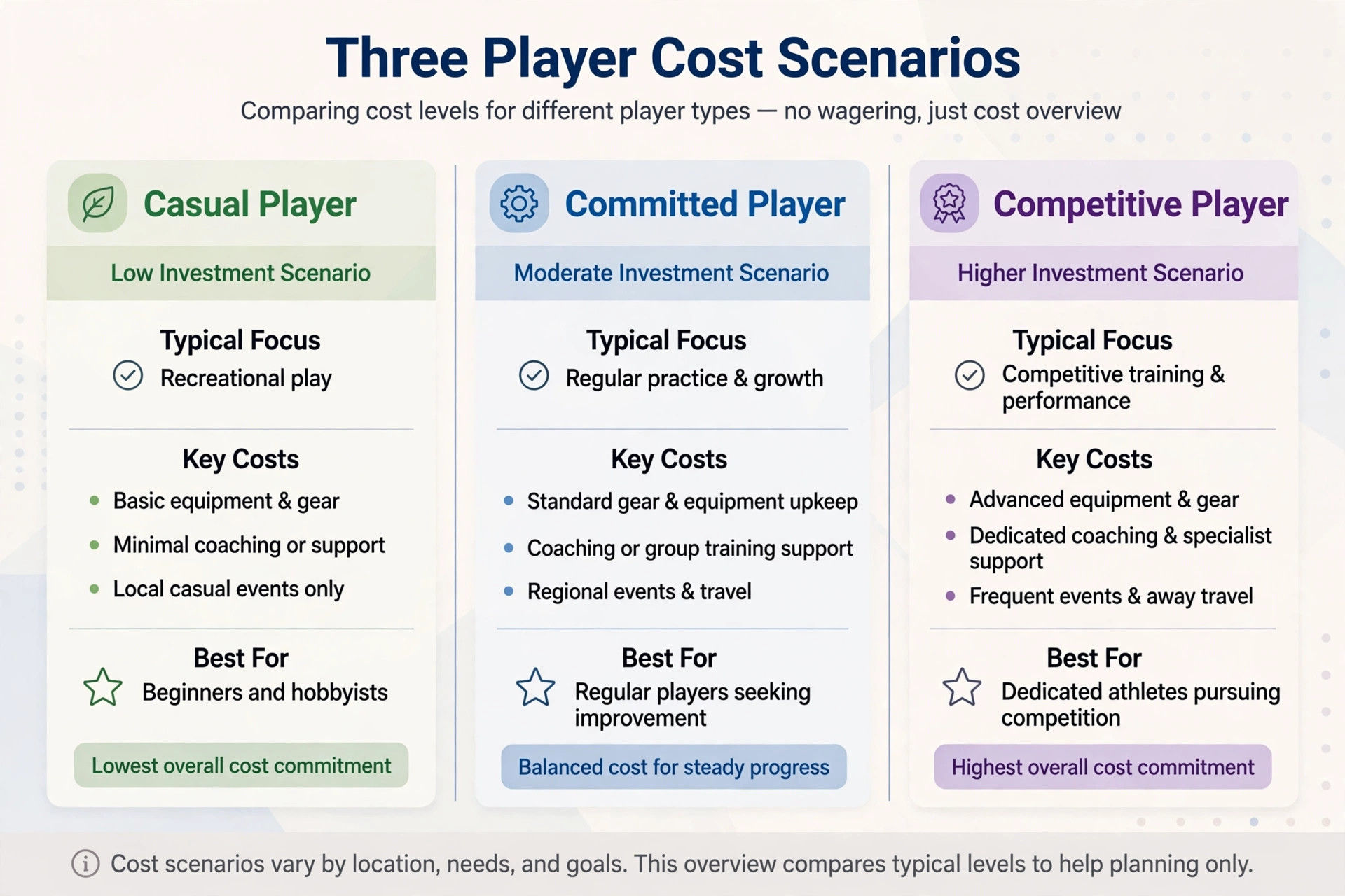 Daily cost scenarios for different teer playing styles