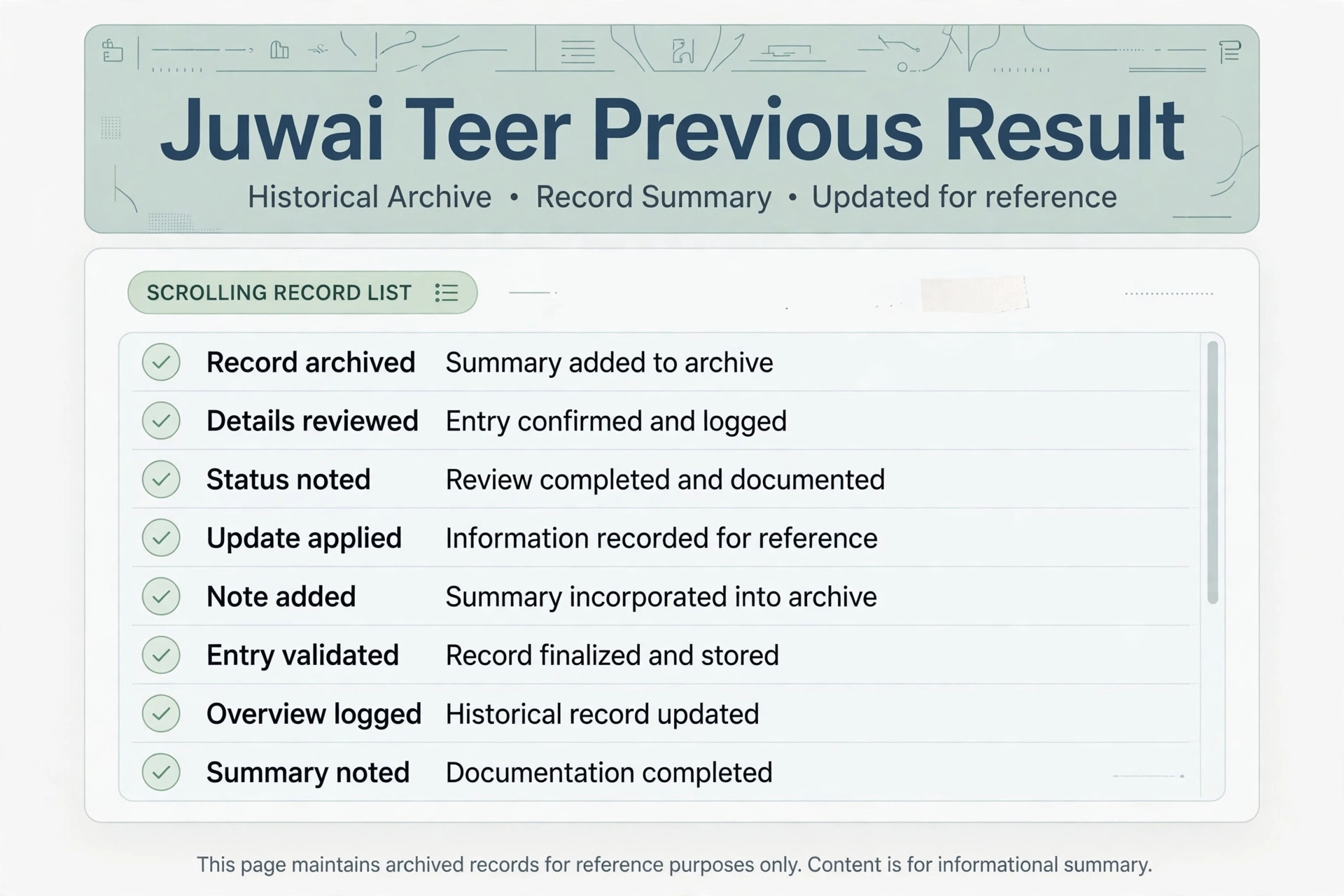 Date wise juwai teer previous result list with FR and SR numbers