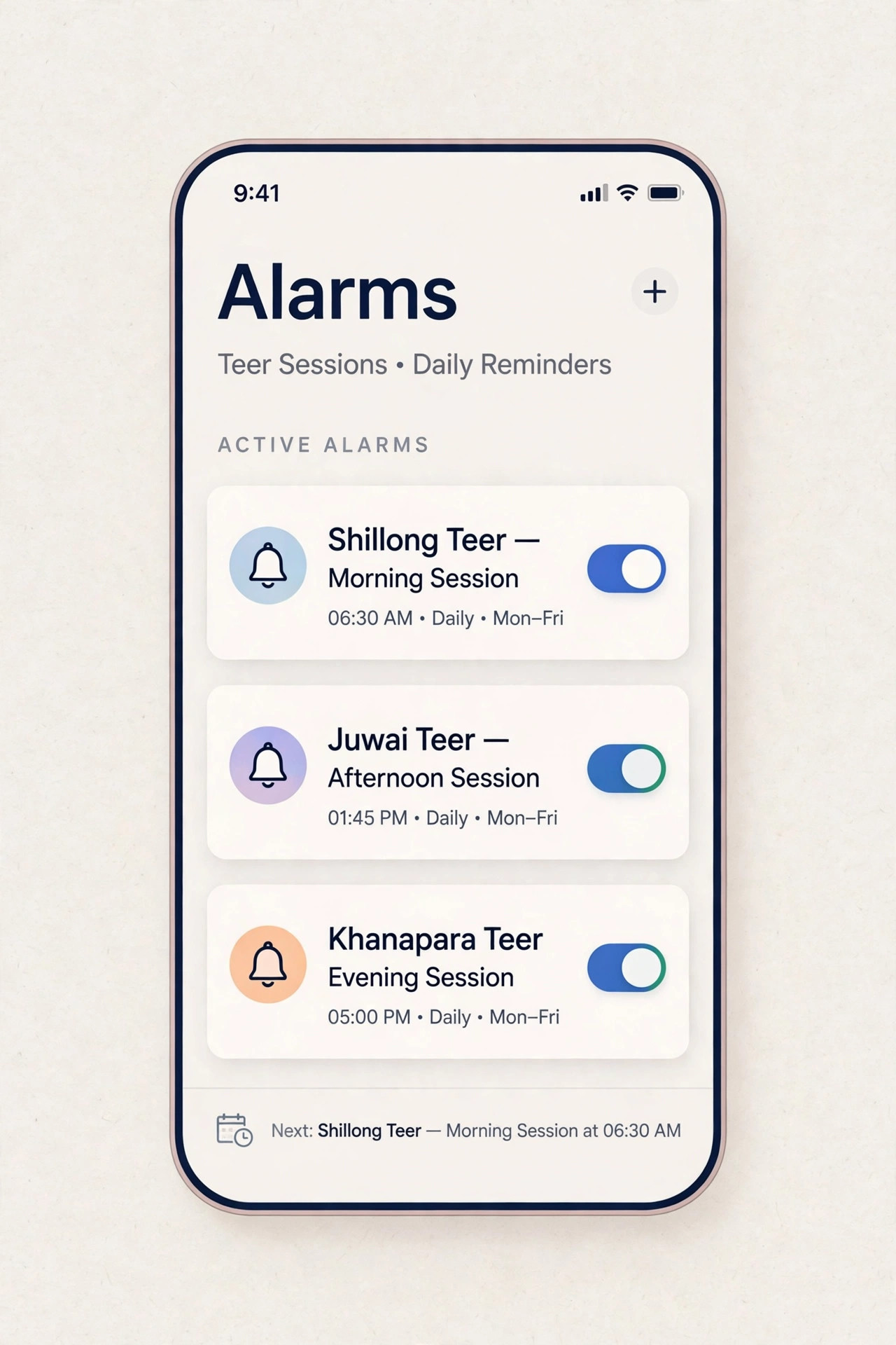 Phone reminders set for teer result time alerts before each session