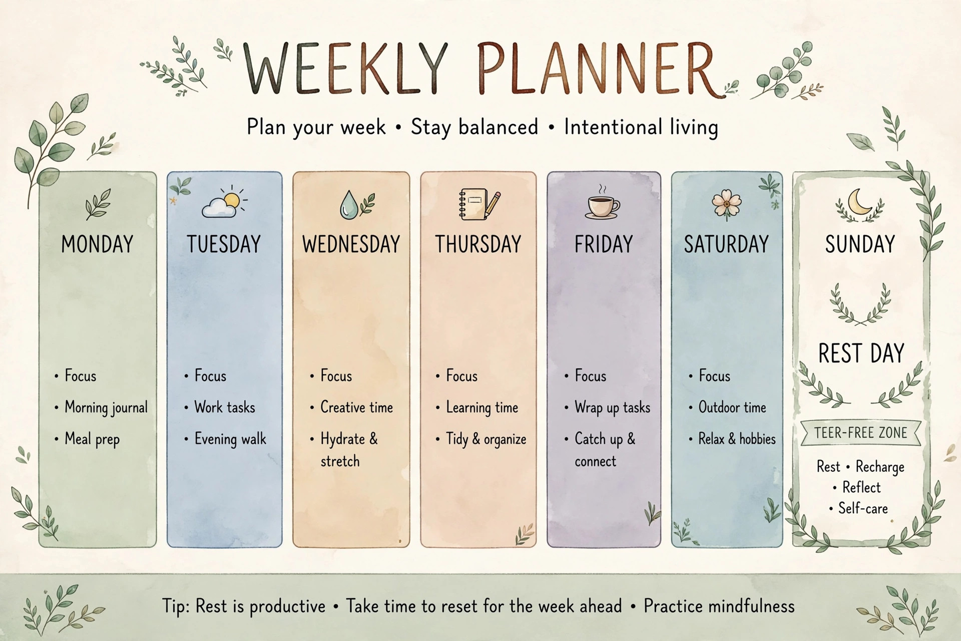 Sunday teer holiday weekly plan and routine reset